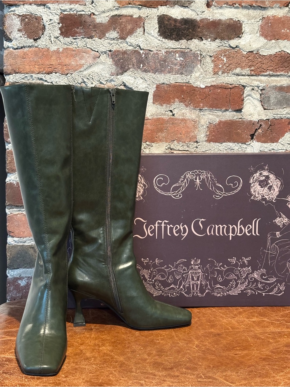 Jeffrey Campbell Tall Leather Boots in Forest Green